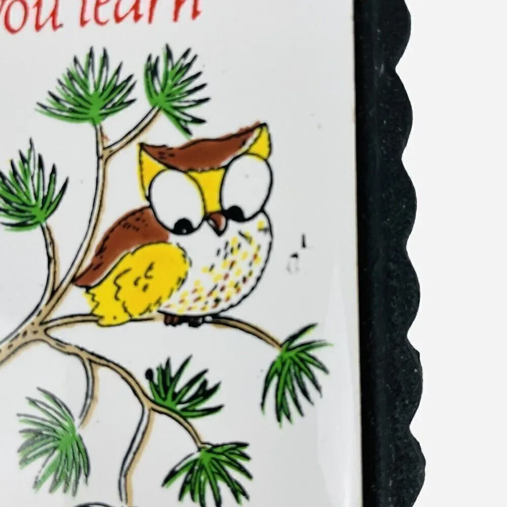 Vintage Know It All Owl Trivet Tile Cast Iron Mid Century Fall Autumn Lorrie